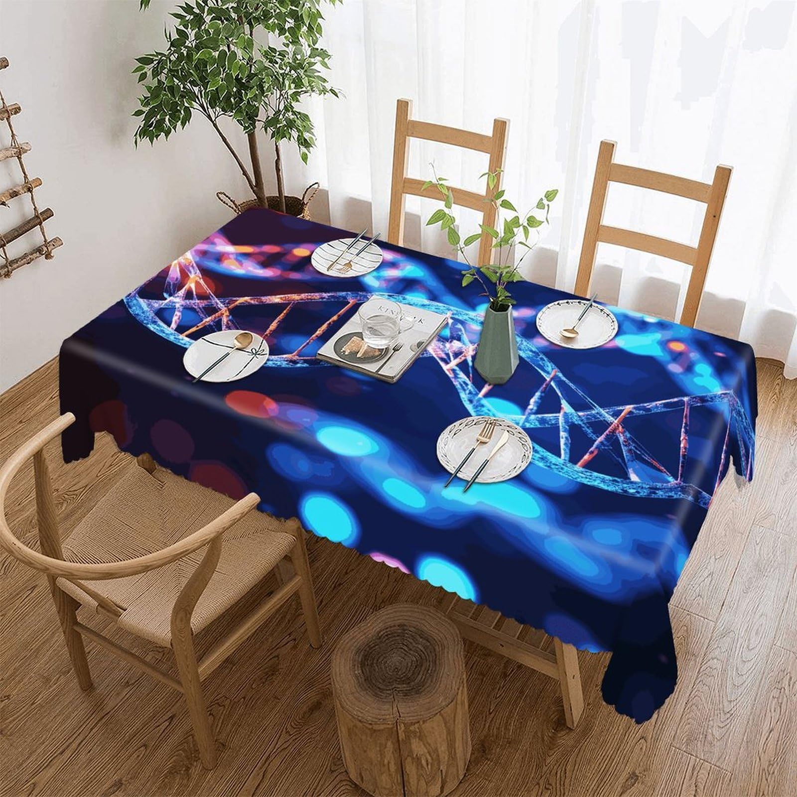 MUSM Rectangular DNA Genetic Helix Tablecloths Waterproof Heavy Duty Polyester Table Cloth Wrinkle Resistant Anti-Shrink Soft Tables Cover Premium Decorative Fabric Tablecover