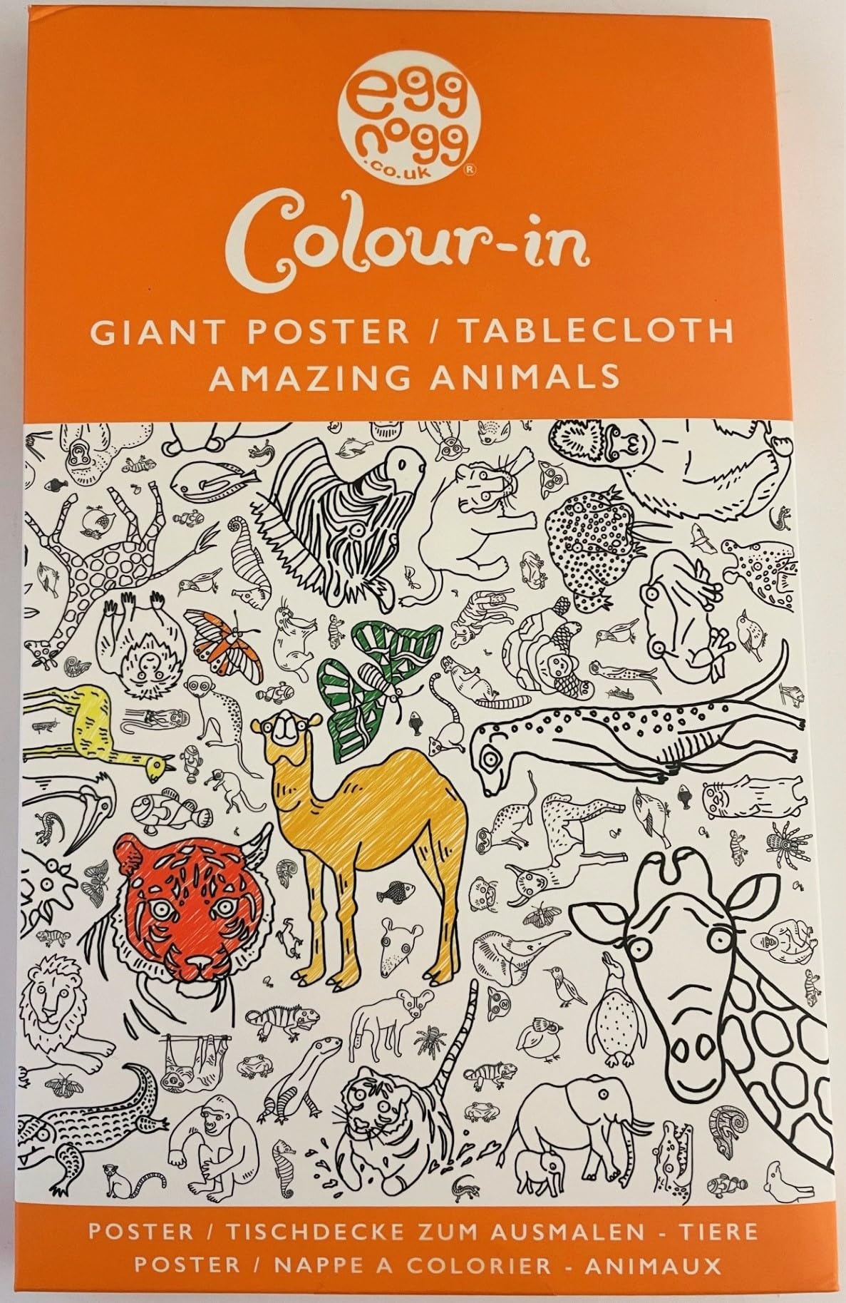 Giant colouring tablecloth poster with an animal design