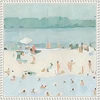 Amanti Art 16x16 Framed Canvas Wall Art 'Sea Glass Sandbar I' by Emma Scarvey - Abstract Beach Scene in Sylvie Beaded White Float Frame