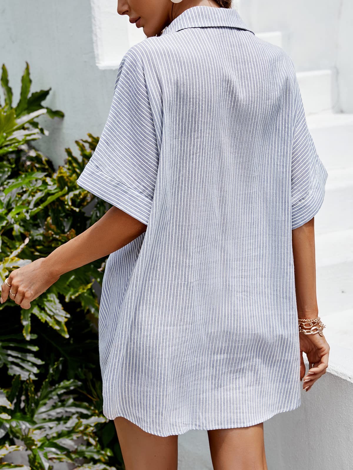 CUPSHE Hemdkleid für Damen Button-Down-Streifen, kurze Ärmel, kurz unten, lässig