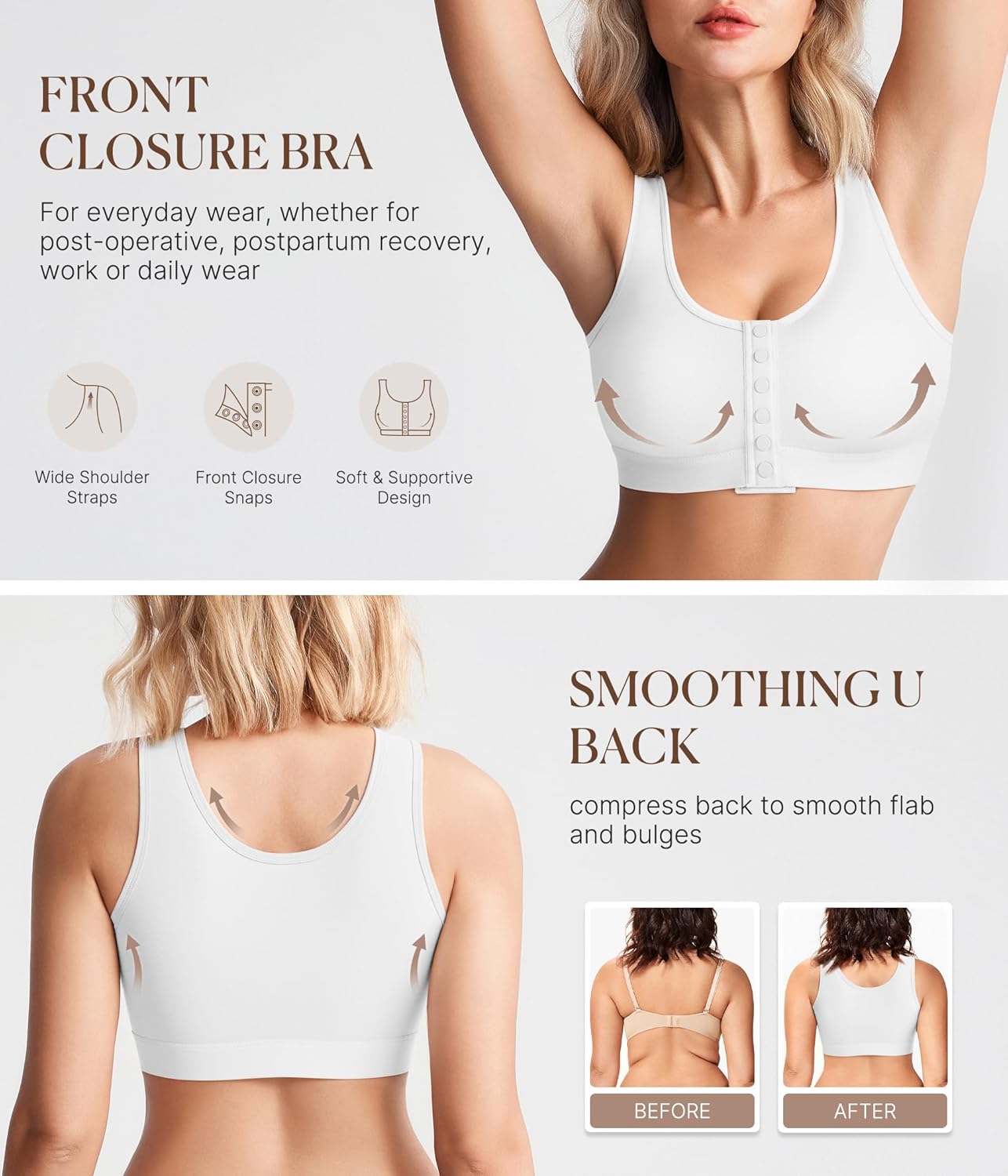 BRABIC Front Closure Post Surgery Compression Bras for Women Mastectomy Full Coverage Wireless Bra Back Smoothing - Image 6