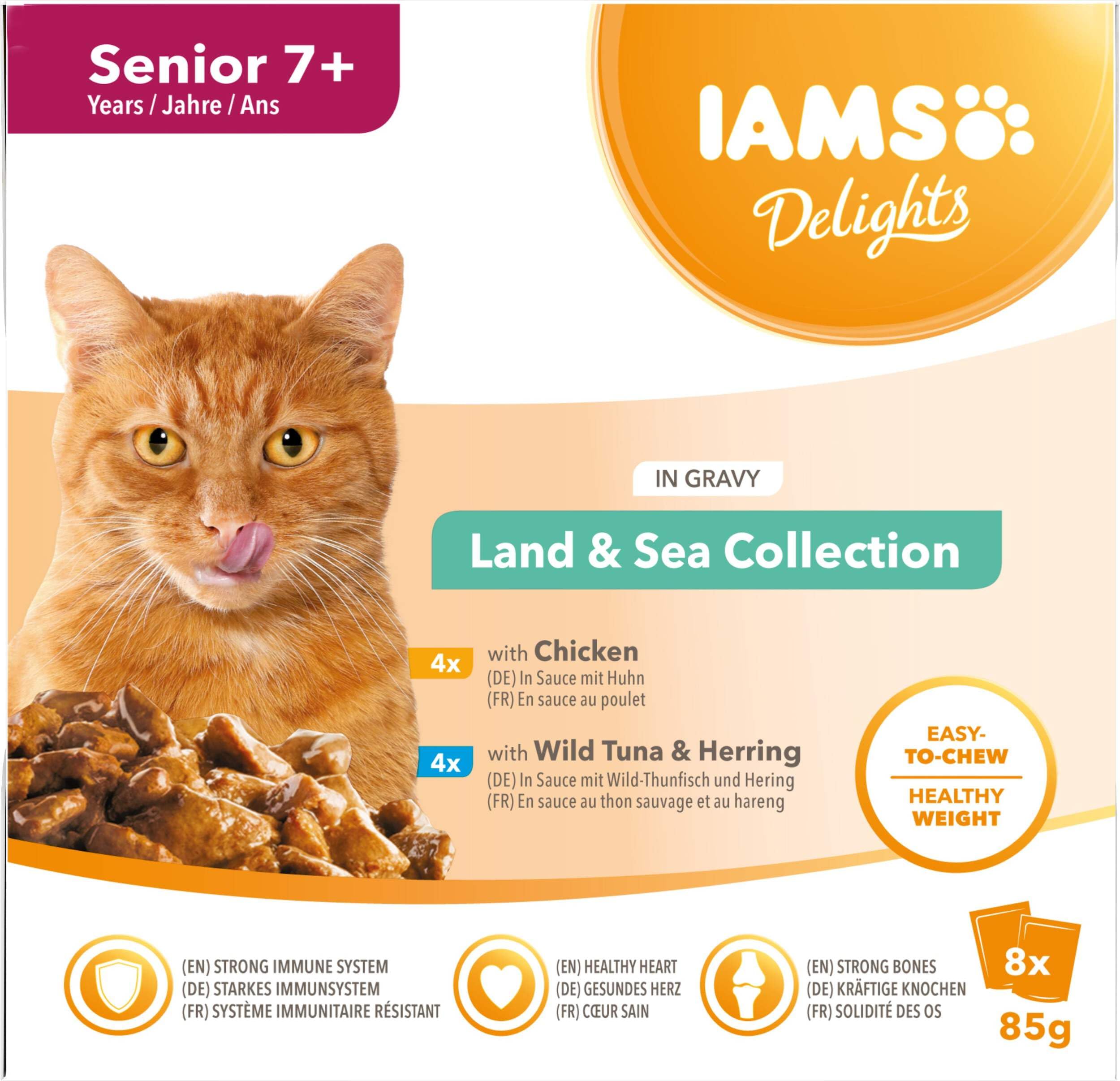 Iams Delights Senior 7+ Cat Land & Sea Collection Pouches In Jelly 8x85g