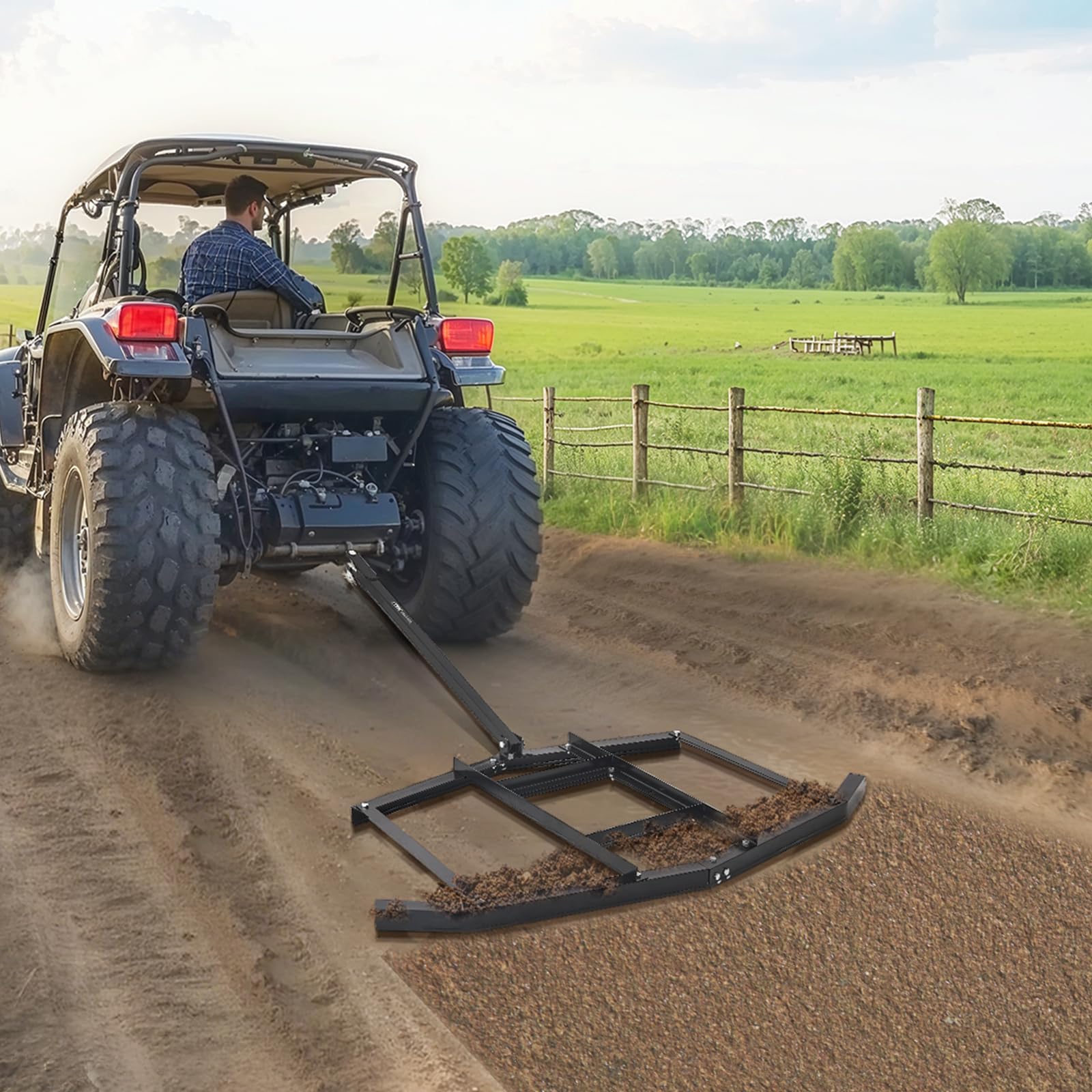 VEVOR Erpice Trainato Largo 1670 mm, Livellatrice per Vialetti in Acciaio Q235 con Barre Regolabili Attacco a Perno, Erpice Trattori da Vialetto per ATV, UTV, Giardino 1670 x 1800 x 110 mm