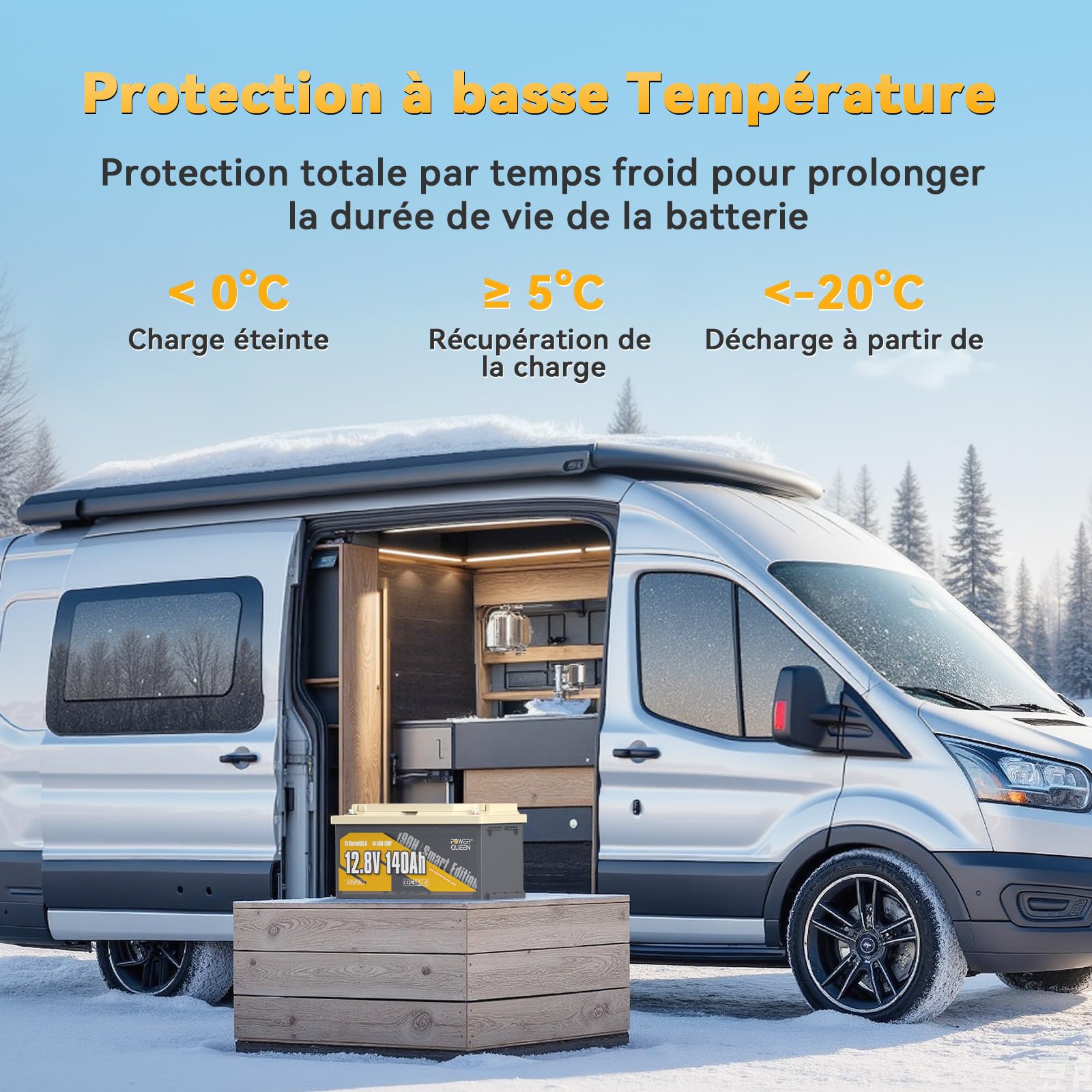 Power Queen 12V 140Ah H190 Bluetooth Batterie Lithium et Chargeur 14,6V 20A, Construit dans 150A BMS pour Camping - Car, Caravane, Moteur de Pêche à la Traîne, Stockage D'énergie à la Maison