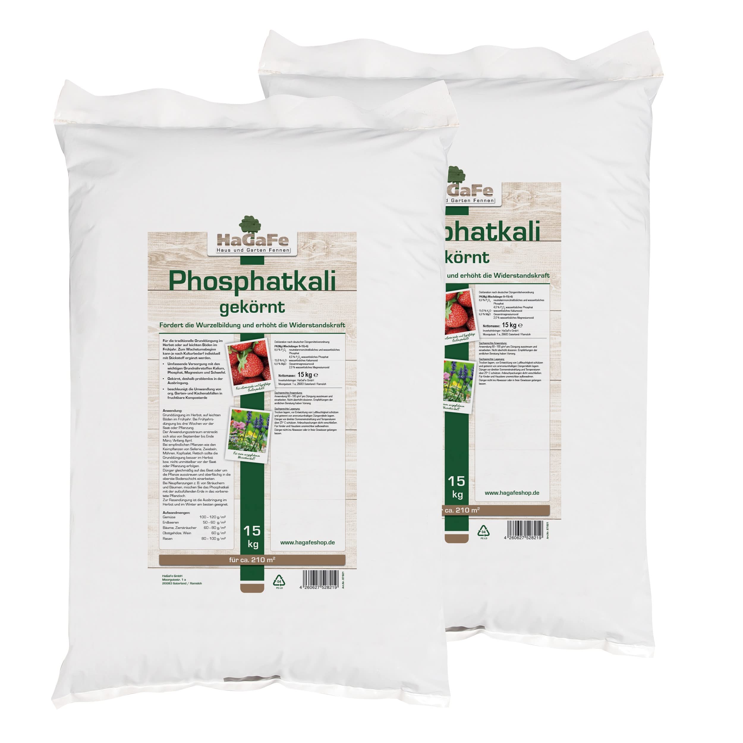 HaGaFe Phosphatkali Thomaskali PK Dnger Kalidnger Herbstrasendnger  Herbstdnger (30 kg (2 x 15 kg) fr 350 m) : Amazon.de: Garten