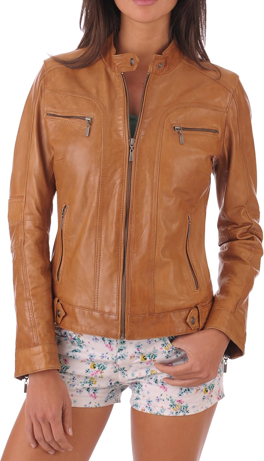 LEATHER FARM Women's Lambskin Leather Bomber Biker Jacket - Image 2