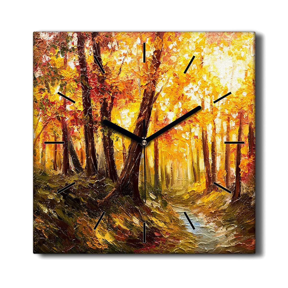 Horloge sur Toile 30x30cm Nature Feuilles de la forêt d'automne sans tic-tac pour Salon