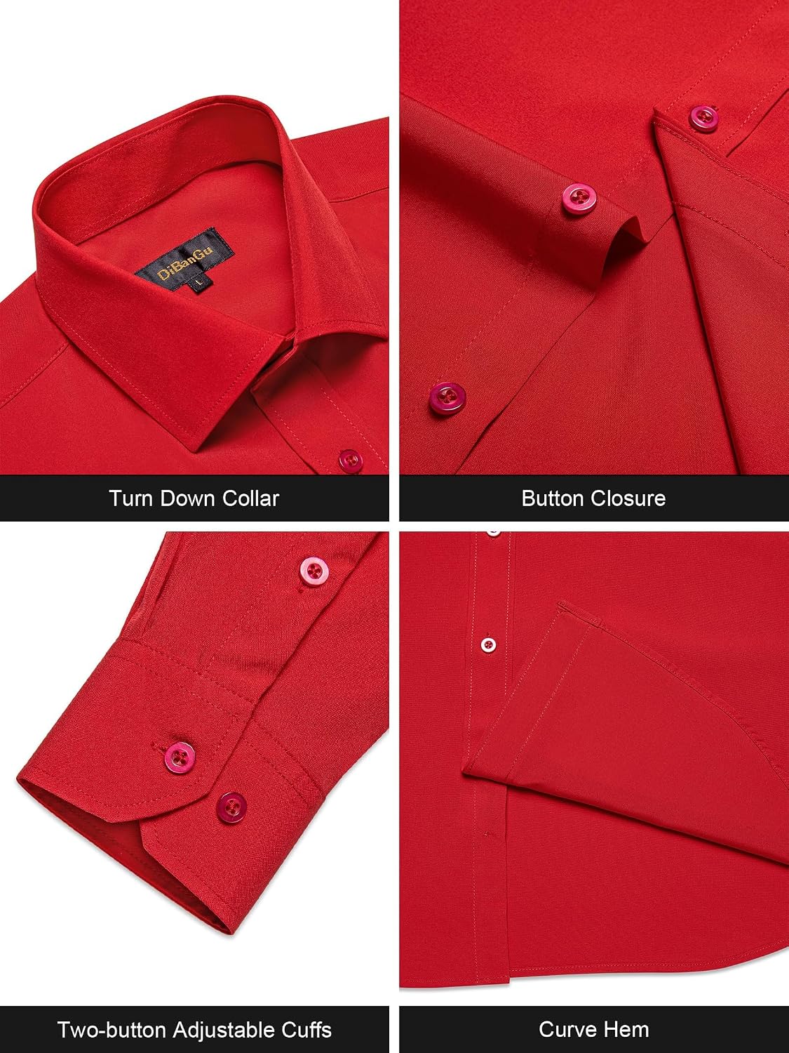 DiBanGu Mens Long Sleeve Dress Shirt and Tie Set Casual Botton Down Shirts for Men Solid Business Shirt with Matching Tie