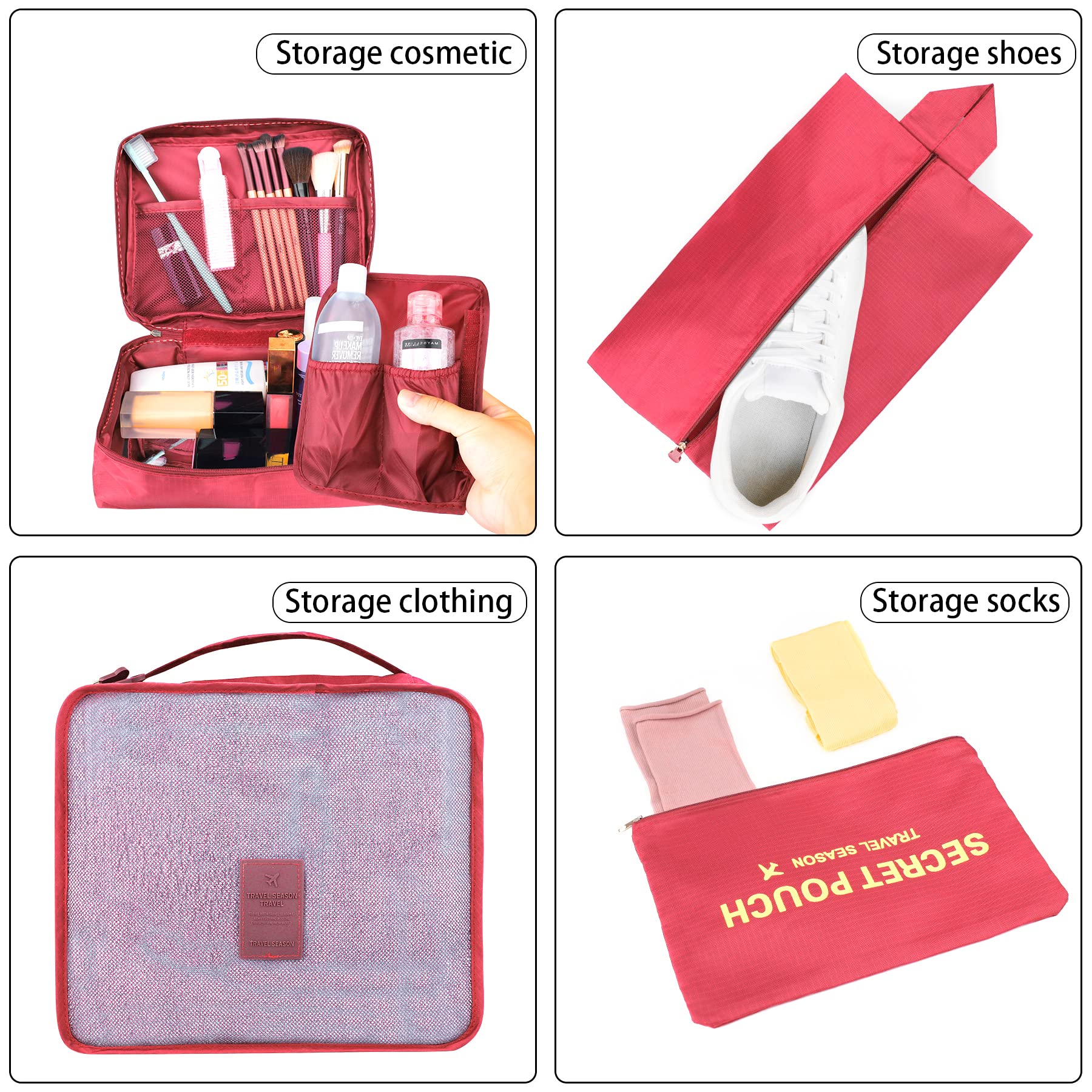 Coolzon Organizer Valigie Viaggio Set 8 Pezzi set, Cubi di Imballaggio Organizer Valigia Perfect Storage Travel Luggage Organizer per i vestiti,Cosmetici,Scarpe,Intimo, Rosa