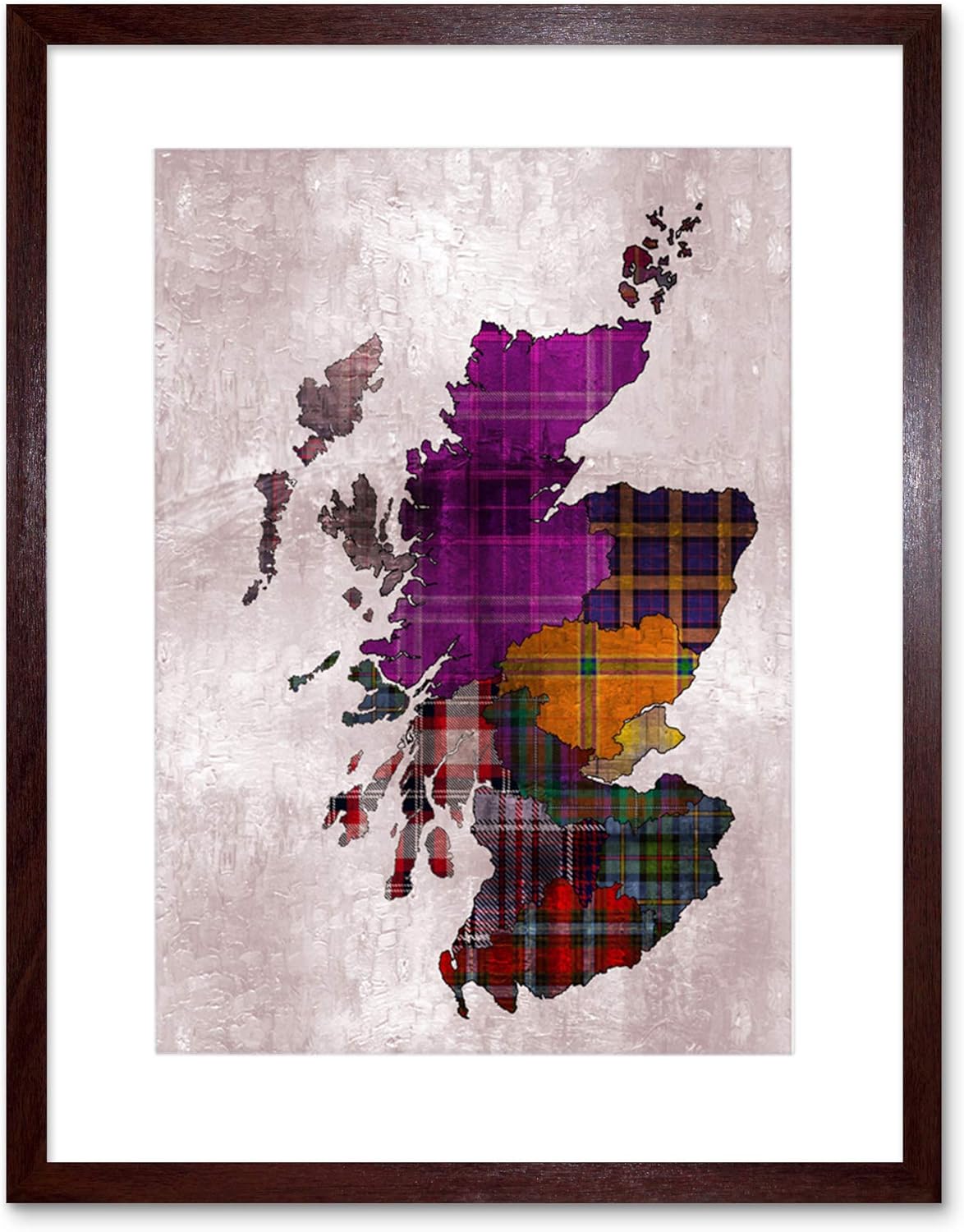 The Art Stop Painting MAP Outline Scotland Tartan Inset Regions Framed Print F12X6524