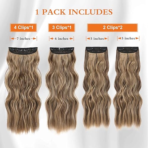 Miniatura 4 de Extensiones de cabello con halo de color rubio miel de 20 pulgadas y extensiones de cabello largo ondulado sintético mejorado 4 seguro