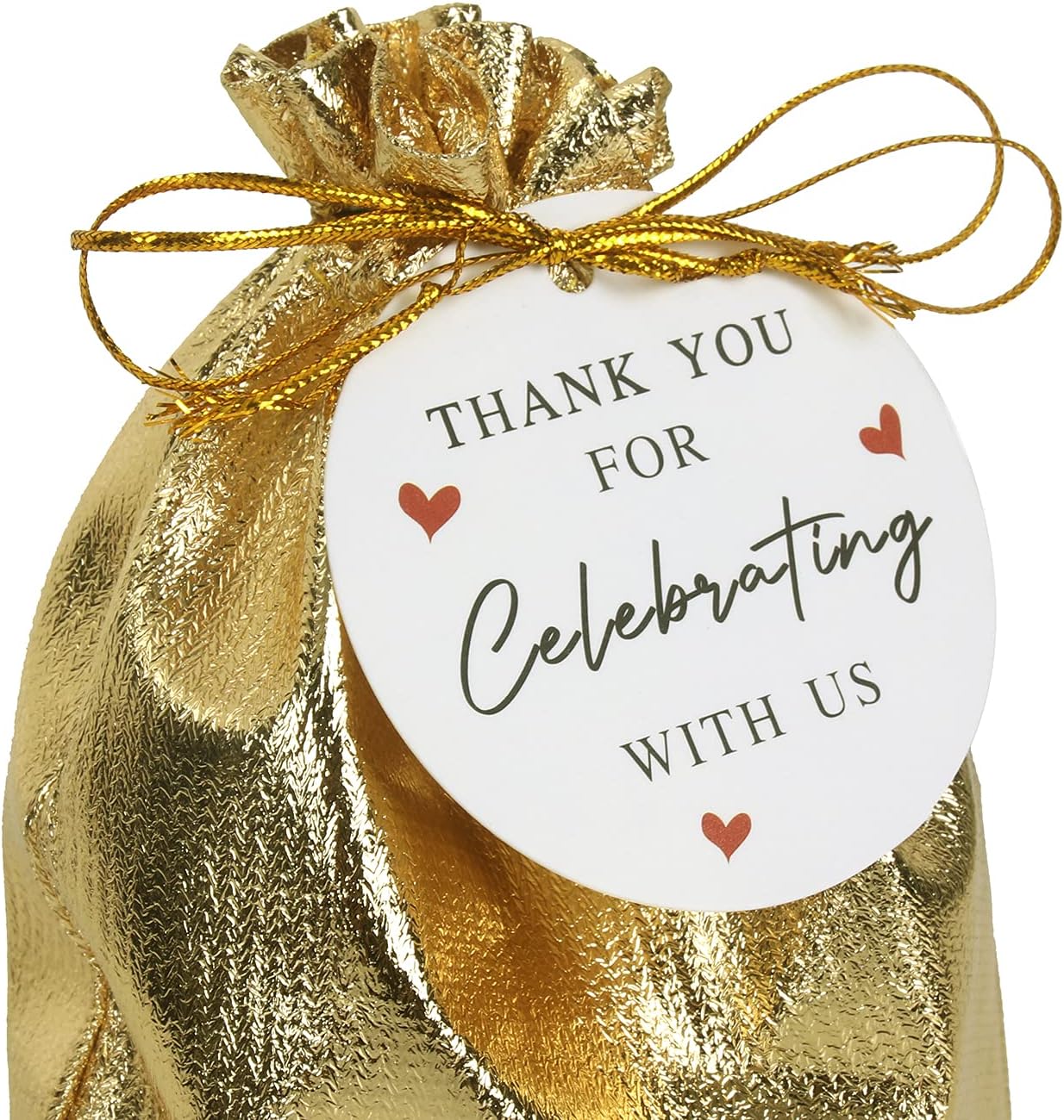 Pack of 100 5"x 7" Heavy Duty Gold Drawstring Bags With Tags, Organza Jewelry Pouches Wedding Party Christmas Favor Gift Candy Chocolate Bag (5"x7", Big Gold New) - Image 8