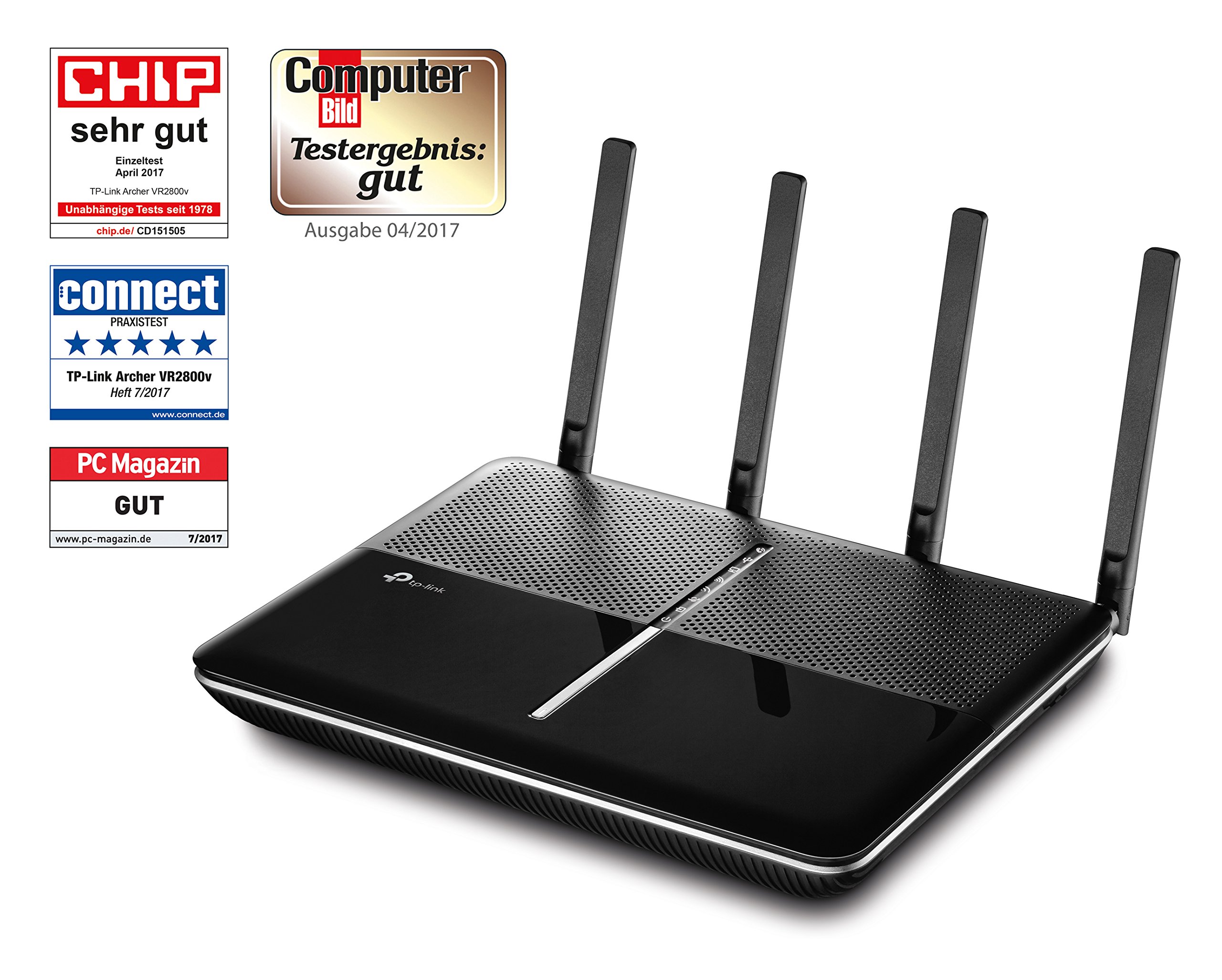 TP-Link Archer VR2800v AC2800 WLAN Telefonie VDSL DSL Modem Router (2167 Mbit/s 5GHz, 600 Mbit/s 2,4GHz, komp. mit Telekom/1&1/Vodafone/O2, DECT Basis und Mediaserver, nur für Deutschland)schwarz