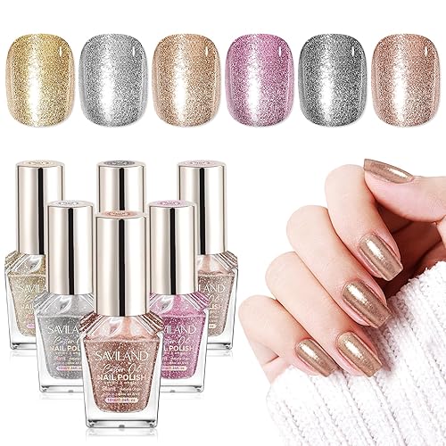 SAVILAND Color Artistry - Juego de esmaltes de uñas con brillantina 6 unidades de tonos holográficos de diamantes brillantes, esmalte de uñas sin