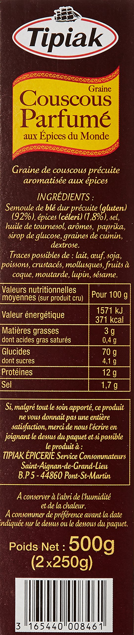 Tipiak Graine de Couscous Parfumé aux Épices du Monde 500 g