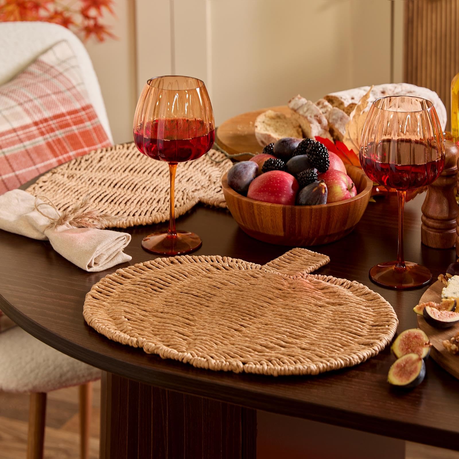 OHS Autumn Pumpkin Halloween Placemats Woven Seagrass Place Mats, 2 Pack | Handcrafted Fall Harvest Thanksgiving Halloween Decorations Autumn Placemats Non-Slip Heat & Stain Resistant Placemats