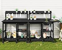 Vista 12 de SERWALL Banco para macetas al aire libre con fregadero extraíble, mesa para macetas de polietileno de alta densidad resistente a la putrefacción