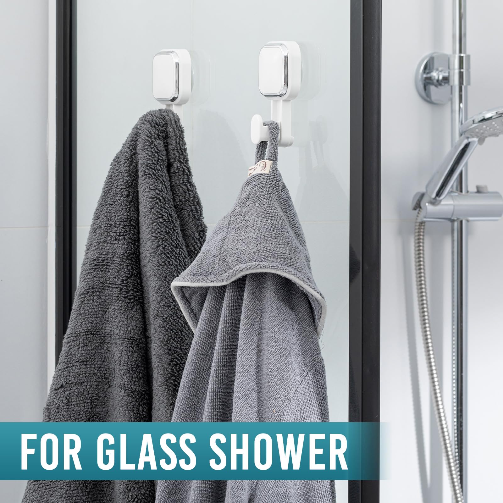 TAILI 4 Pack Suction Cup Hooks for Inside Shower Powerful Vacuum Suction Shower Holders for Towel Loofah Clothes — view 3