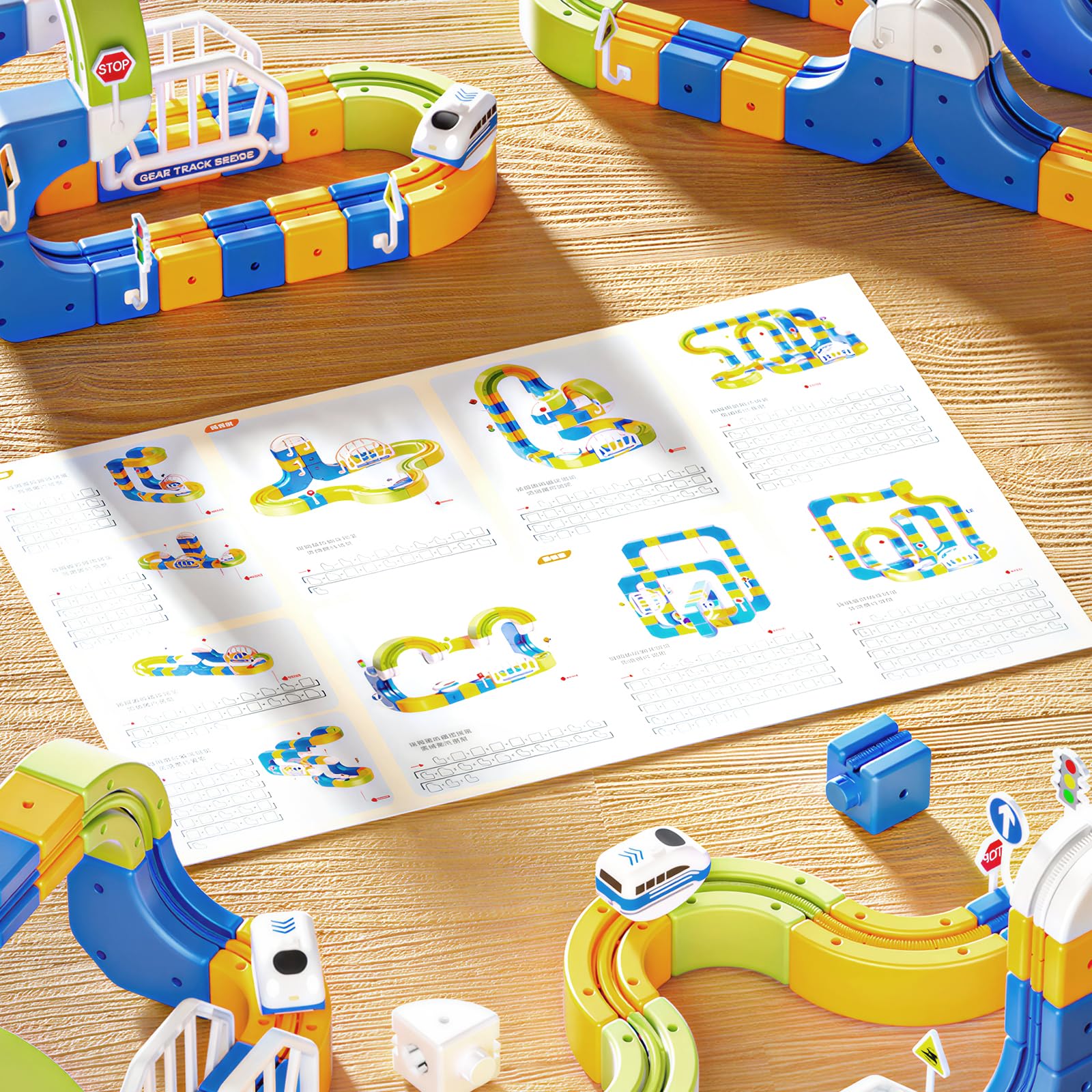 Train Électrique Enfant 224 Pièces – Cube Track Train avec Système klick, Parcours 3D et Ventouses, Jeu de Construction Créatif pour Enfants Dès 3 Ans