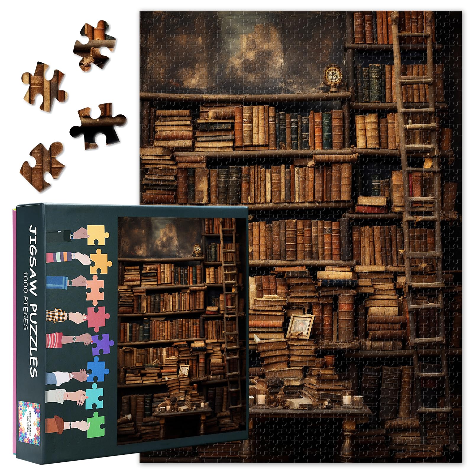 Antique Books Puzzles for Adults 1000 Pieces, Library Jigsaw Puzzles, Adult Puzzle for Adults, Educational Fun Games or Toys for Elders Friends 20X27 INCH