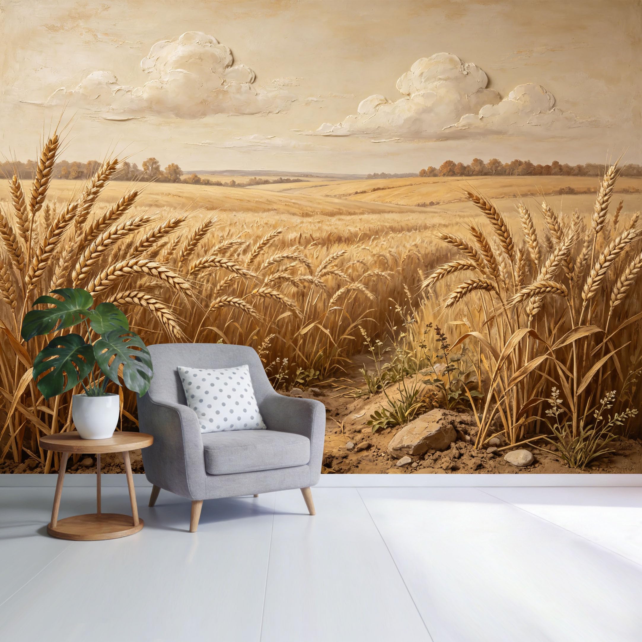 Custom Size Wall Mural Golden Wheat Field Landscape Autumn Countryside Farm Harvest Scene Oil Painting Style SelfAdhesive Wall Fabric Removable Wallpaper for Home Office Decor