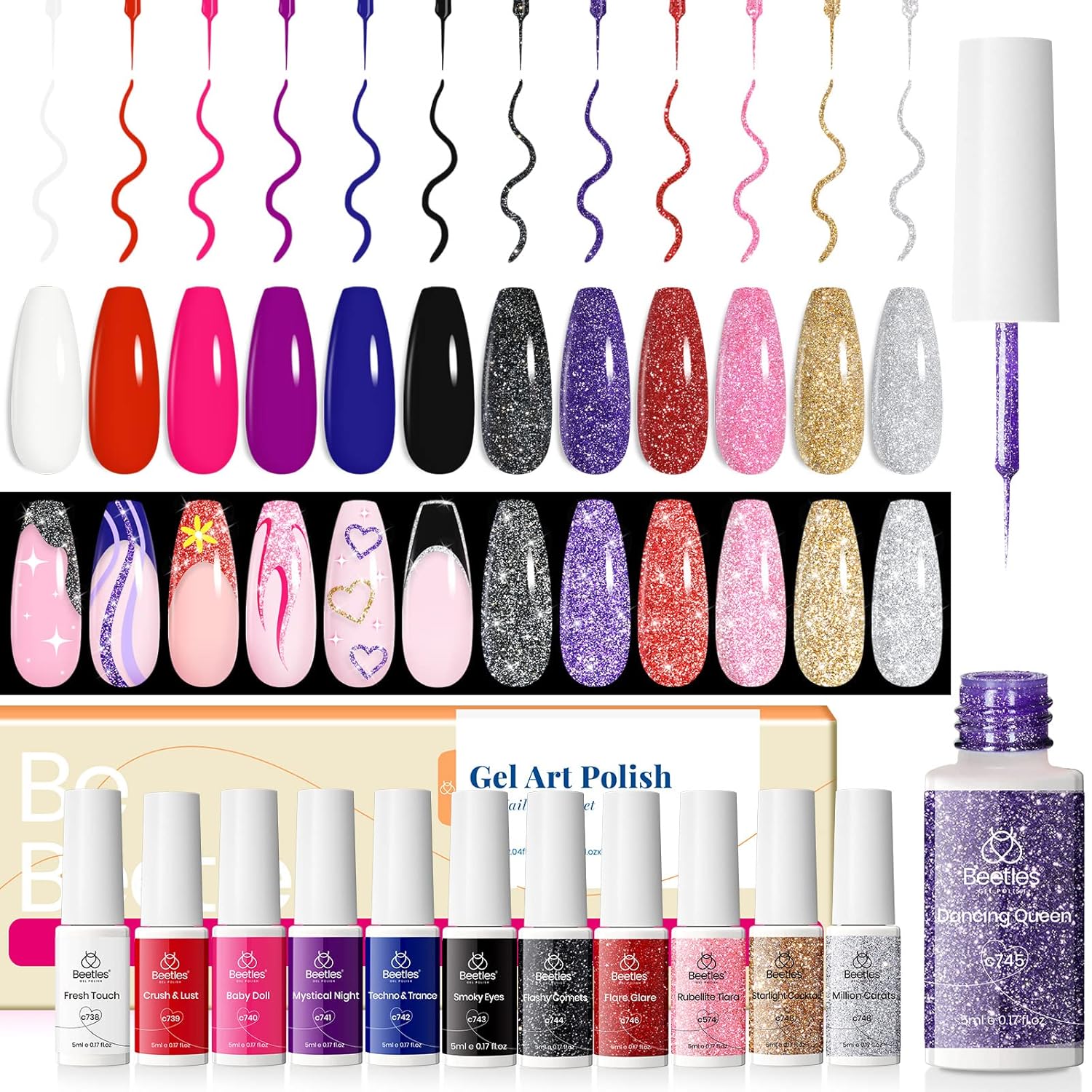 beetles Gel Polish Nail Art Gel Liner Nail Polish Set12