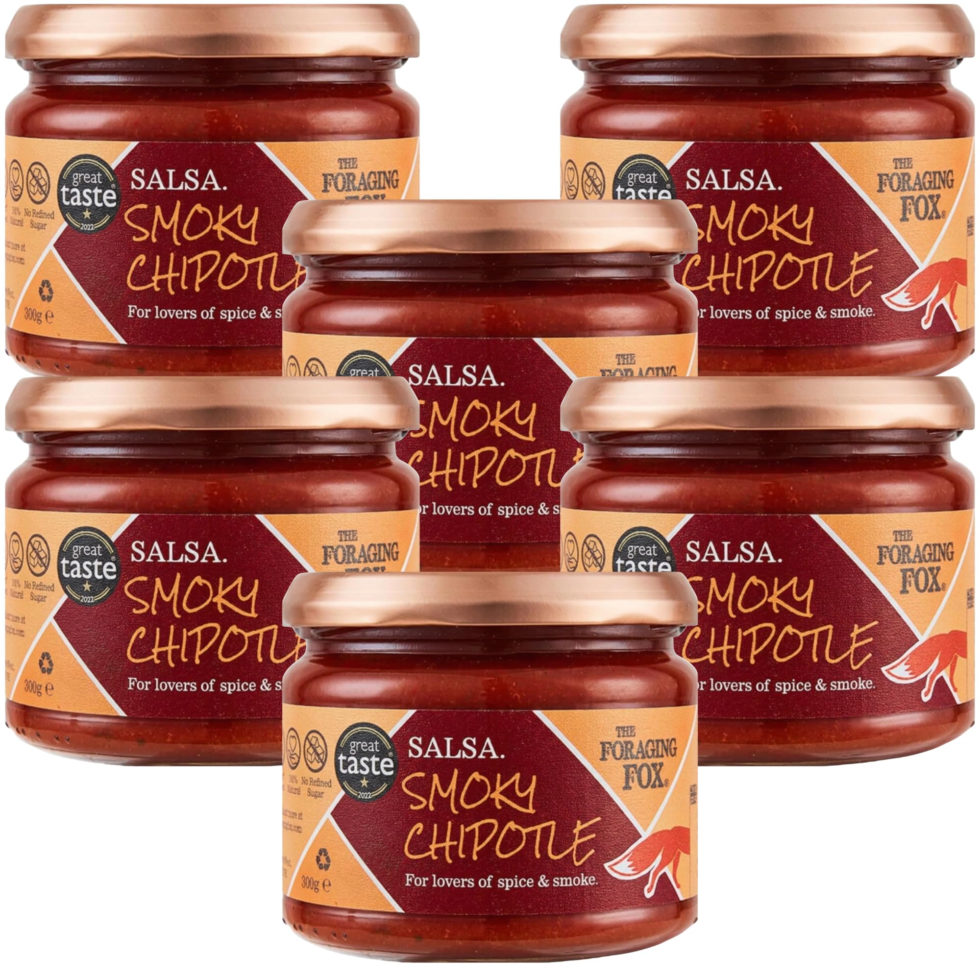 The Foraging Fox Smoky Chipotle Salsa – 100% Natural, No Refined Sugar, Keto & Vegan Friendly – Low Carb, Gluten Free Dipping Sauce – 6-Pack (295g)