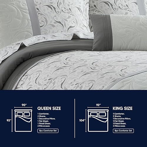 Miniatura 6 de Chic Home Ava - Juego de edredón de 8 piezas con bloques de color, estampado floral, con costuras plisadas, diseño de ropa de cama en una bolsa,