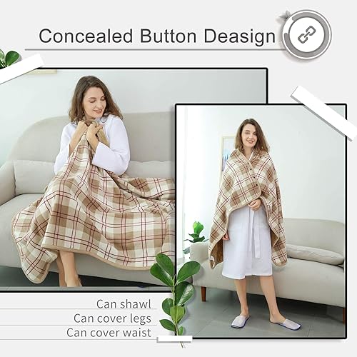 Miniatura 4 de XING YE CHUAN Manta de forro polar, cómoda manta de poncho con botones, mantas de felpa sin mangas, para mujer, cubierta envolvente