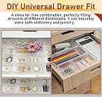 Drawer Organization System, 16 Pieces Storage Organizer in 4 Size Non-Slip Clear Plastic Compartment Inserts for Vanity Desk Office Kitchen Bathroom