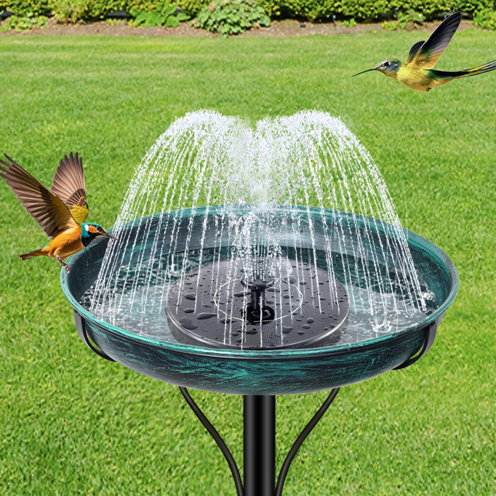Vogeltränke Stehend, 103CM Vogelbad für Draußen Garten, Metall Vogelbecken Schüssel Wildvogeltränken Wassertränke für Winterfest Futter Wasserschale（Vintage Grün）