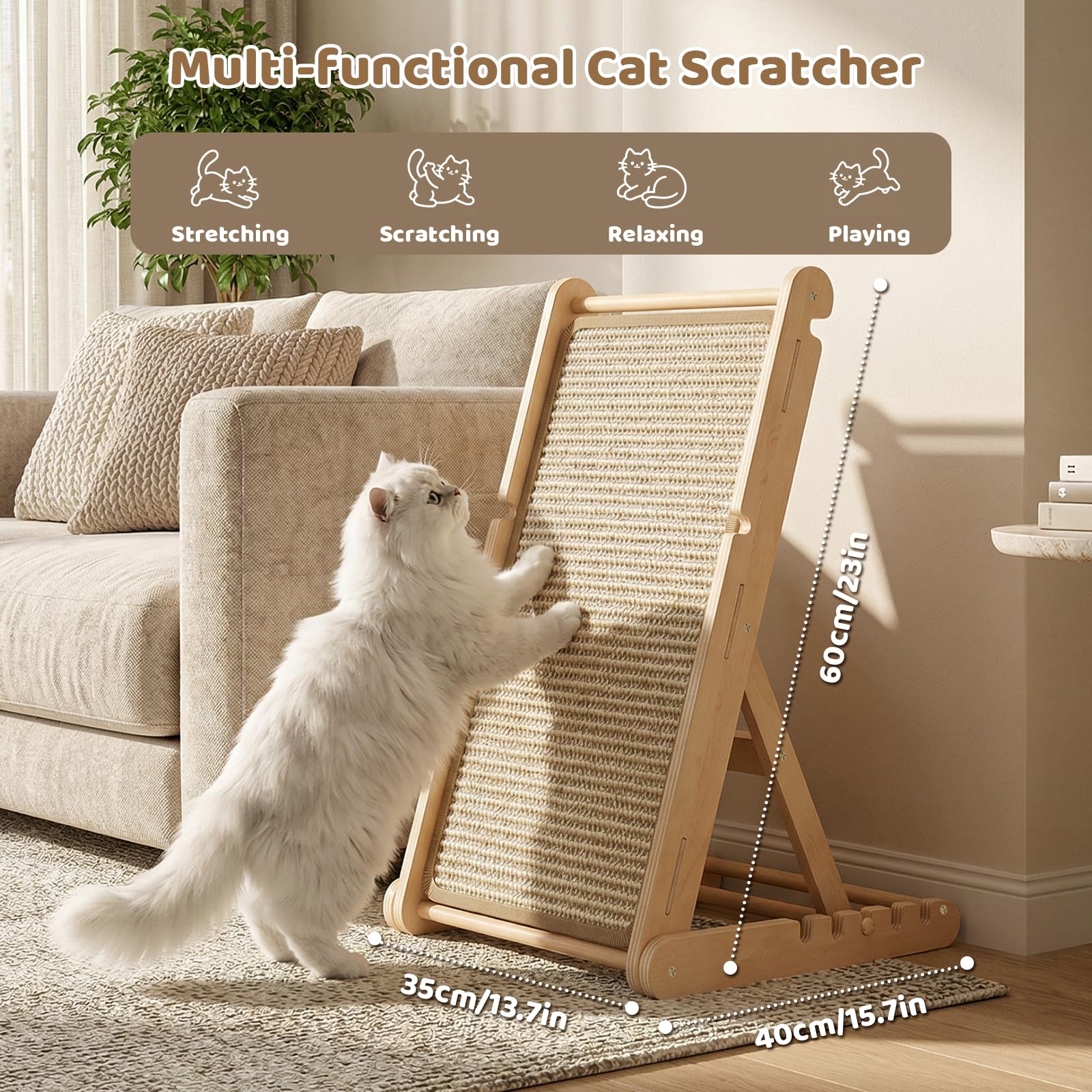XiaZ Cat Scratcher, Sisal Scratch Pad for Indoor Cats,60 CM L Shape Cat Scratching Ramp, Cats Scratch Furniture Protector for Couch Sofa - 4