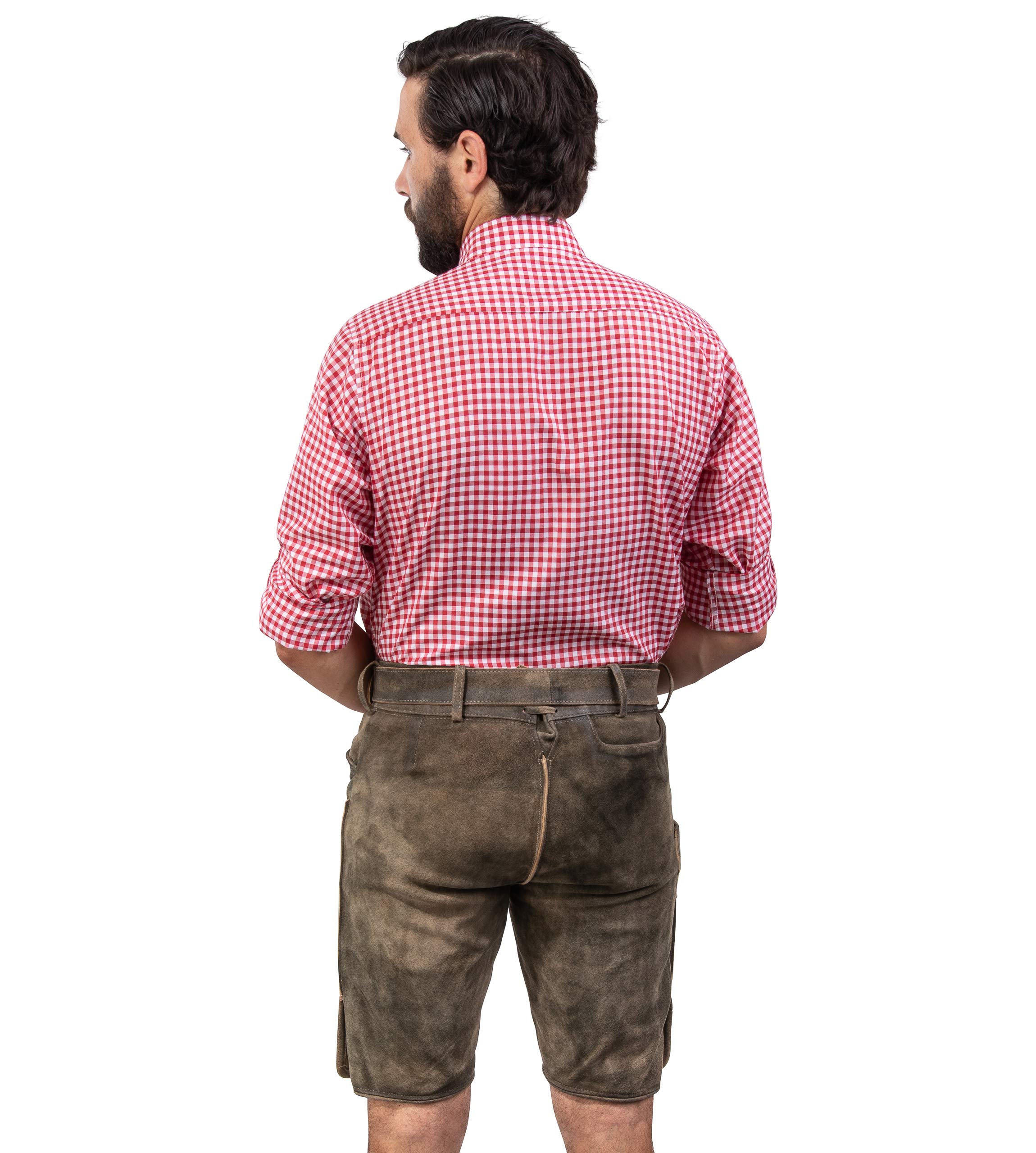 Schöneberger Trachten Couture Herren Lederhose kurz mit Trachtengürtel, traditionelle Vintage Trachtenhose für Oktoberfest aus hochwertigem Wildbockleder, Jakob