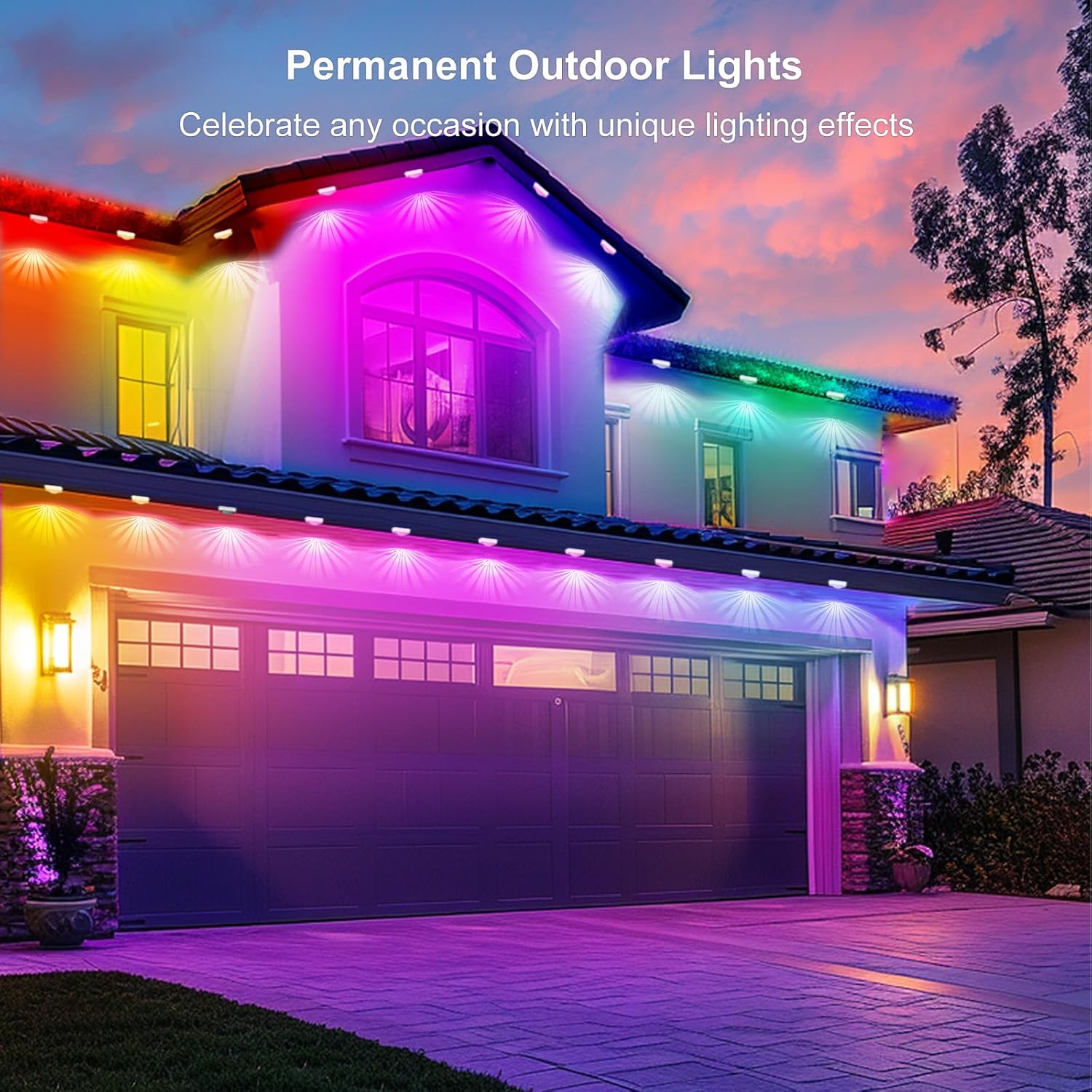 Permanent Outdoor Lights, Smart RGB+IC Outdoor Lighting, 200ft with 144 LED Eaves Lights IP67 Waterproof for Halloween, New Year, Christmas, Smart APP & Voice Control - Image 2