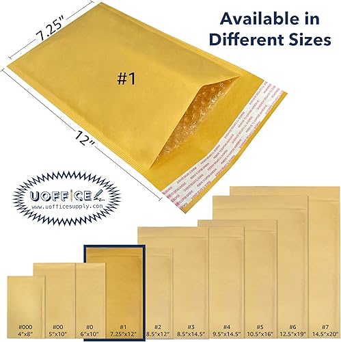 Miniatura 2 de UOFFICE Sobres de burbujas de papel kraft. Paquete de sobres de envío y envío 100, 1-7.25" x 12", sobres de embalaje acolchados, sobres de embalaje