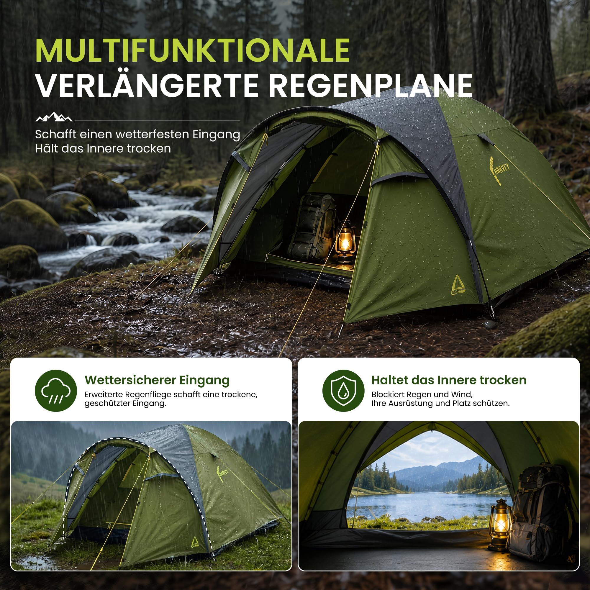 High Peak Campingzelt für 3 Personen, Kuppelzelt mit langem Vordach, leicht | 2-in-1 Innenzelt mit Regenplane, Wasserabweisendes Außengewebe, Mesh-Belüftung, Für Festival und Kurztrips