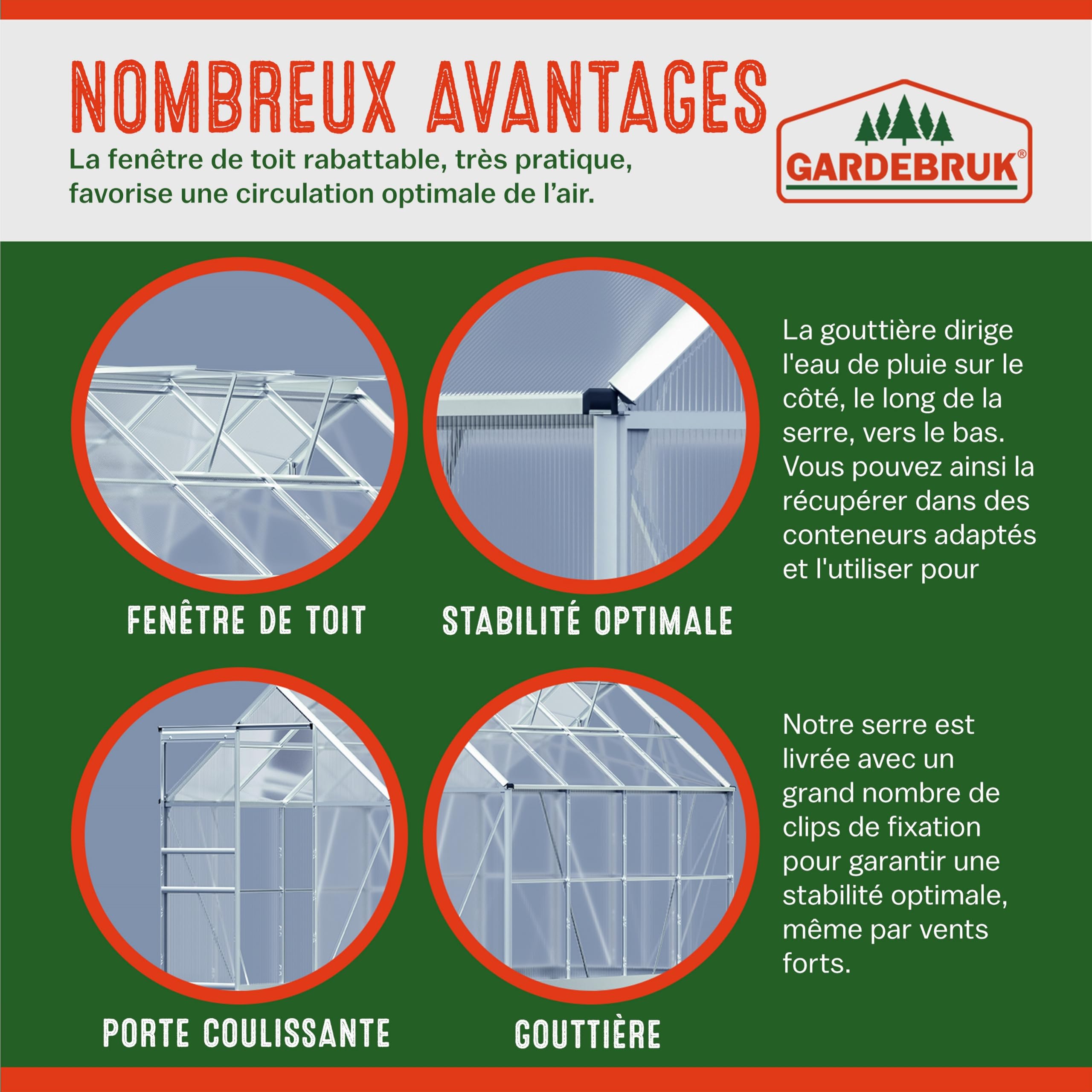 Gardebruk Serre de Jardin en Aluminium 7,63mł abri extérieur pour Plantes légumes 250x190x195cm avec fenętres