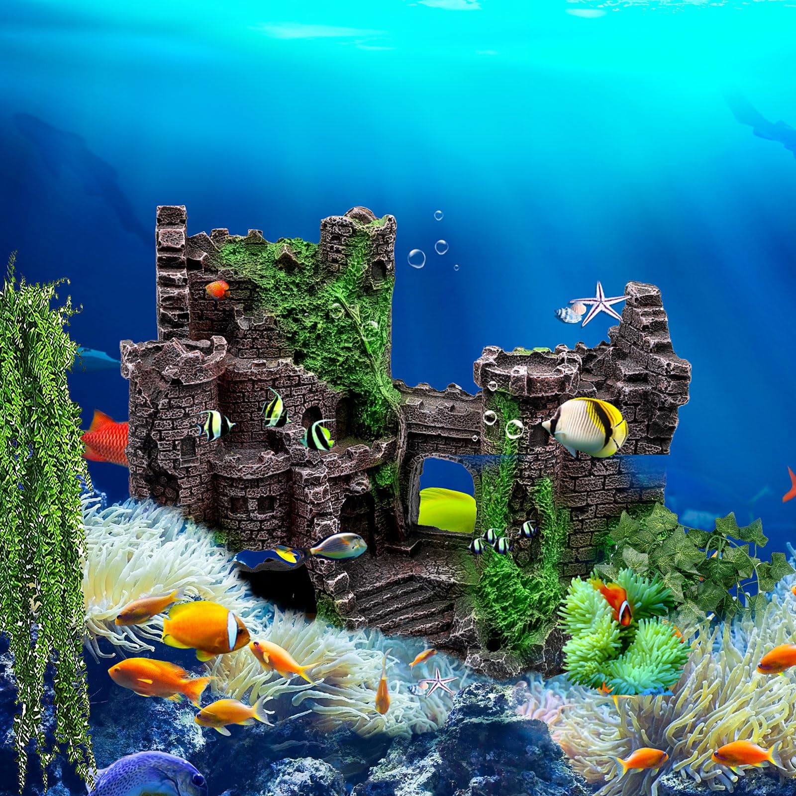 Accessori a forma di drago barbuto, confezione da 5 pezzi, decorazione per rettili, amaca, castello in resina, rampicanti e foglie della giungla, con ventose, decorazione per vivarium per gechi