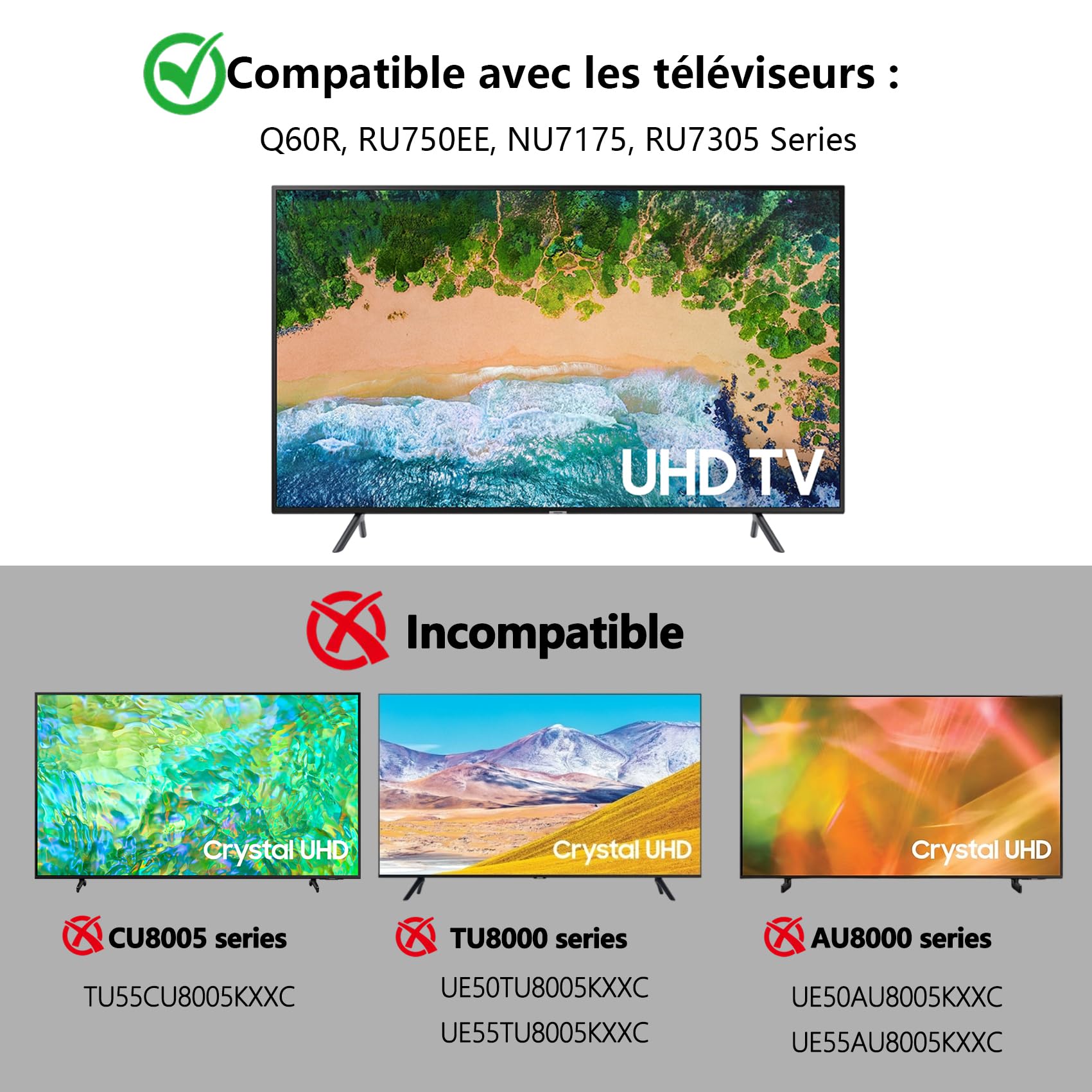 Patas de repuesto para televisores Q60R, RU750EE, NU7175, RU7305 - Compatibles con Samsung Modelos QE55Q60RATXXC, QE55Q64RATXXC, QE55Q65RATXXC, QE55Q67RATXXC, HG50RU750EEXEN, UE55NU711111111 75UXXC,