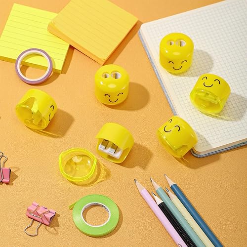 Miniatura 4 de 36 juegos de regalos para el primer día de escuela incluyen 36 sacapuntas de emoticonos de cara sonriente, 36 tarjetas para el primer día de