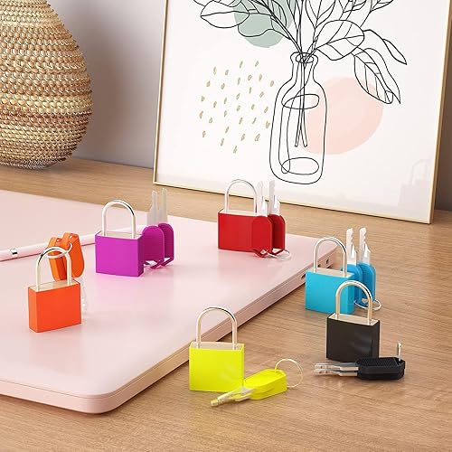 Miniatura 6 de 6 cerraduras pequeñas de plástico ABS multicolor y cobre con llaves, candados con llave para equipaje, mochilas, casilleros de gimnasio, cajas de