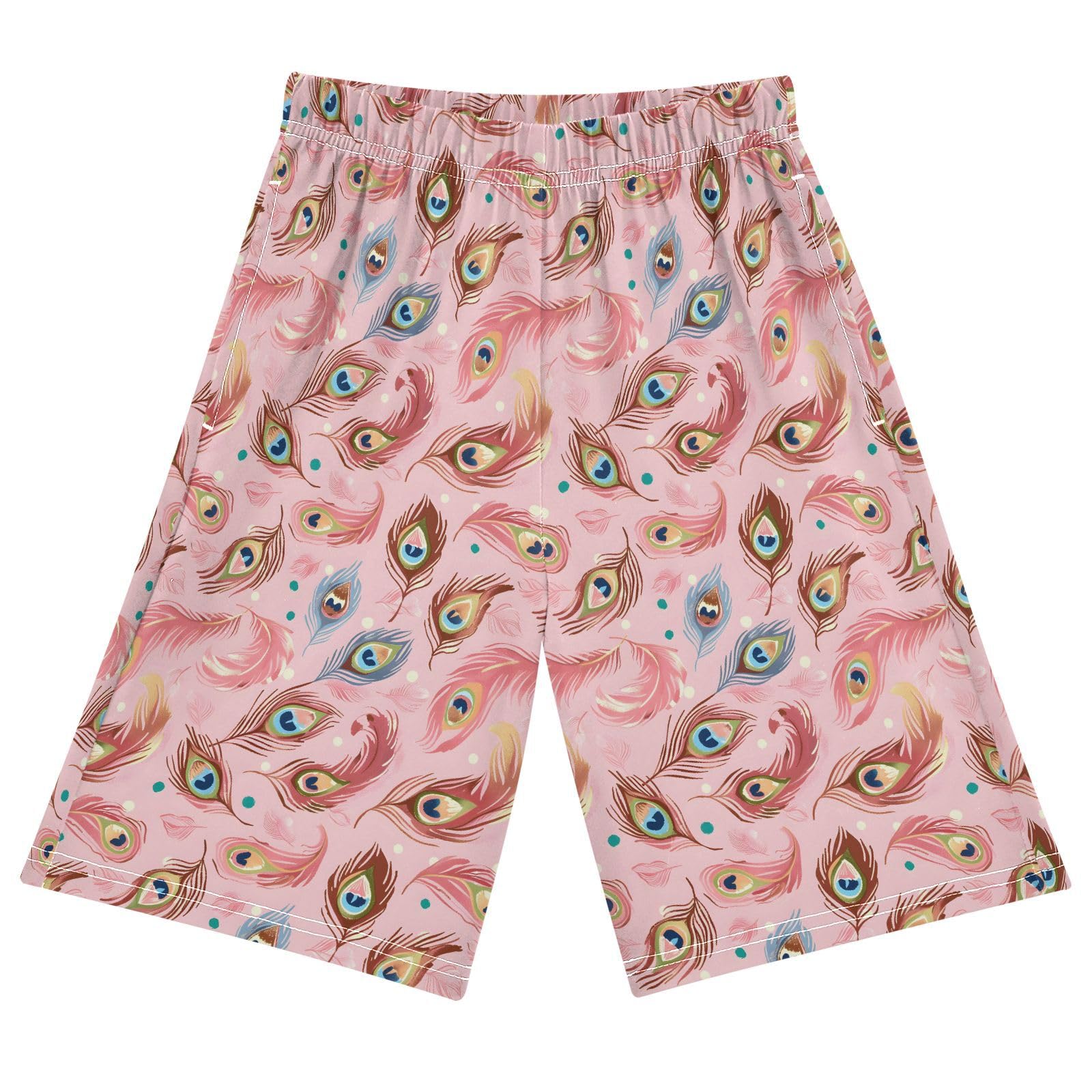 ALAZA Colorful Peacock Feathers Youth Athletic Shorts for Boys and Girls Size 11-12 Years Multicolor