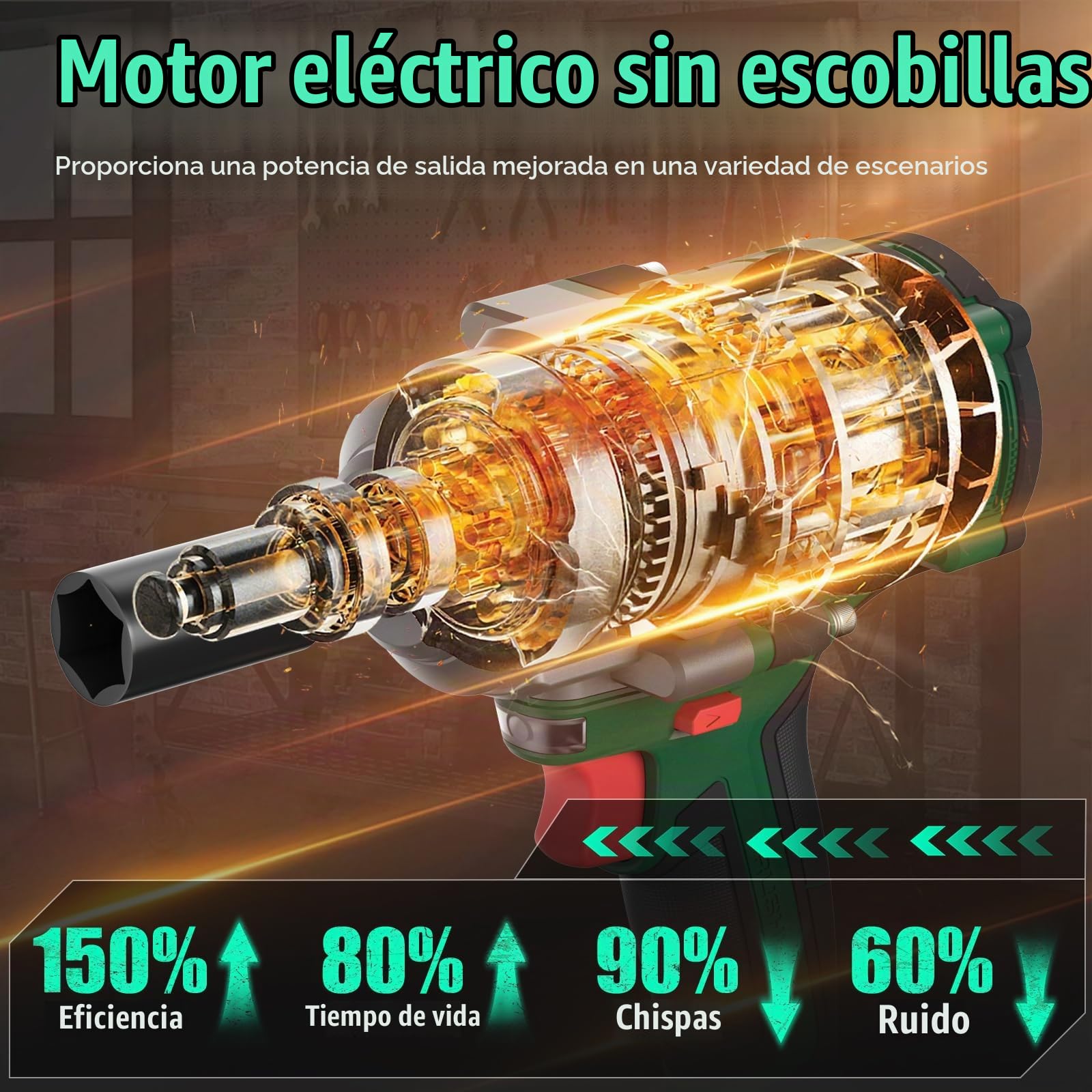 1000Nm Llave de Impacto a Bateria Inalámbrica, 1/2 Pistola de Impacto Bateria con dos baterías de 4000 mAh, Cargador Rápido, 5 Llaves de vaso, Pistola impacto para neumáticos de coche