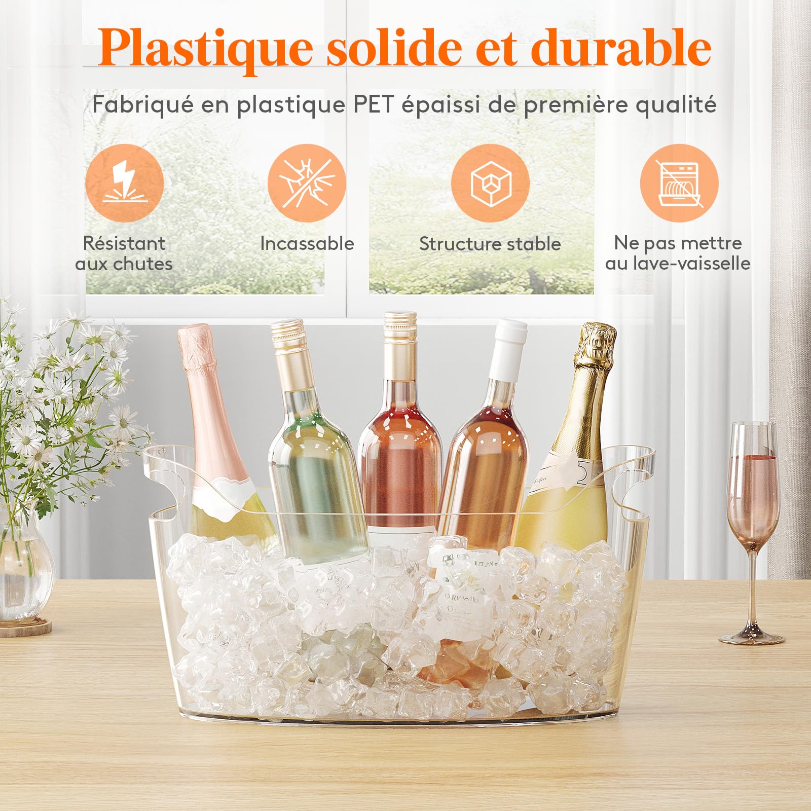 Lifewit Seau à Glace Portable 6.5L, Seau à Champagne avec Cuillère, Plastique Rafraîchisseur de Bouteille de Vin, 38×18×20 cm, Lot de 2