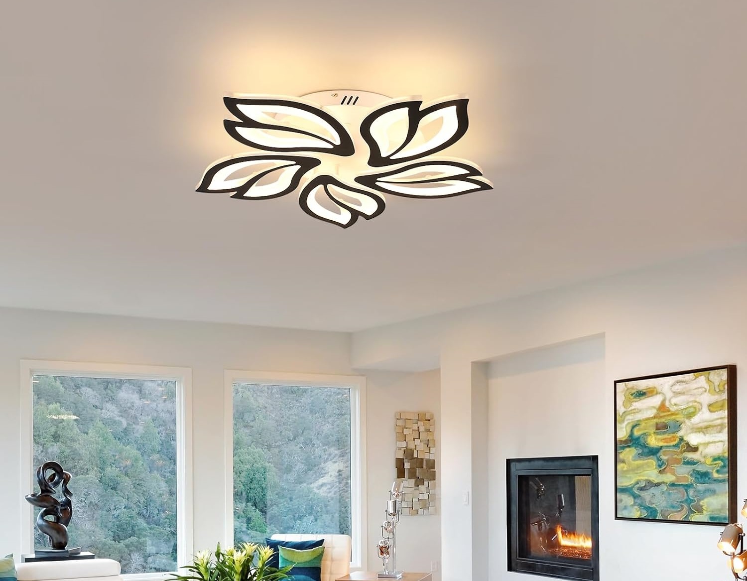 Plafoniera LED con Telecomando, Moderna Lampada da Soffitto in Acrilico, Lampadario A Forma Di Fiore in Metallo Dimmerabile Per Soggiorno, Camera Da Letto, Cucina,Butterfly 80x12cm
