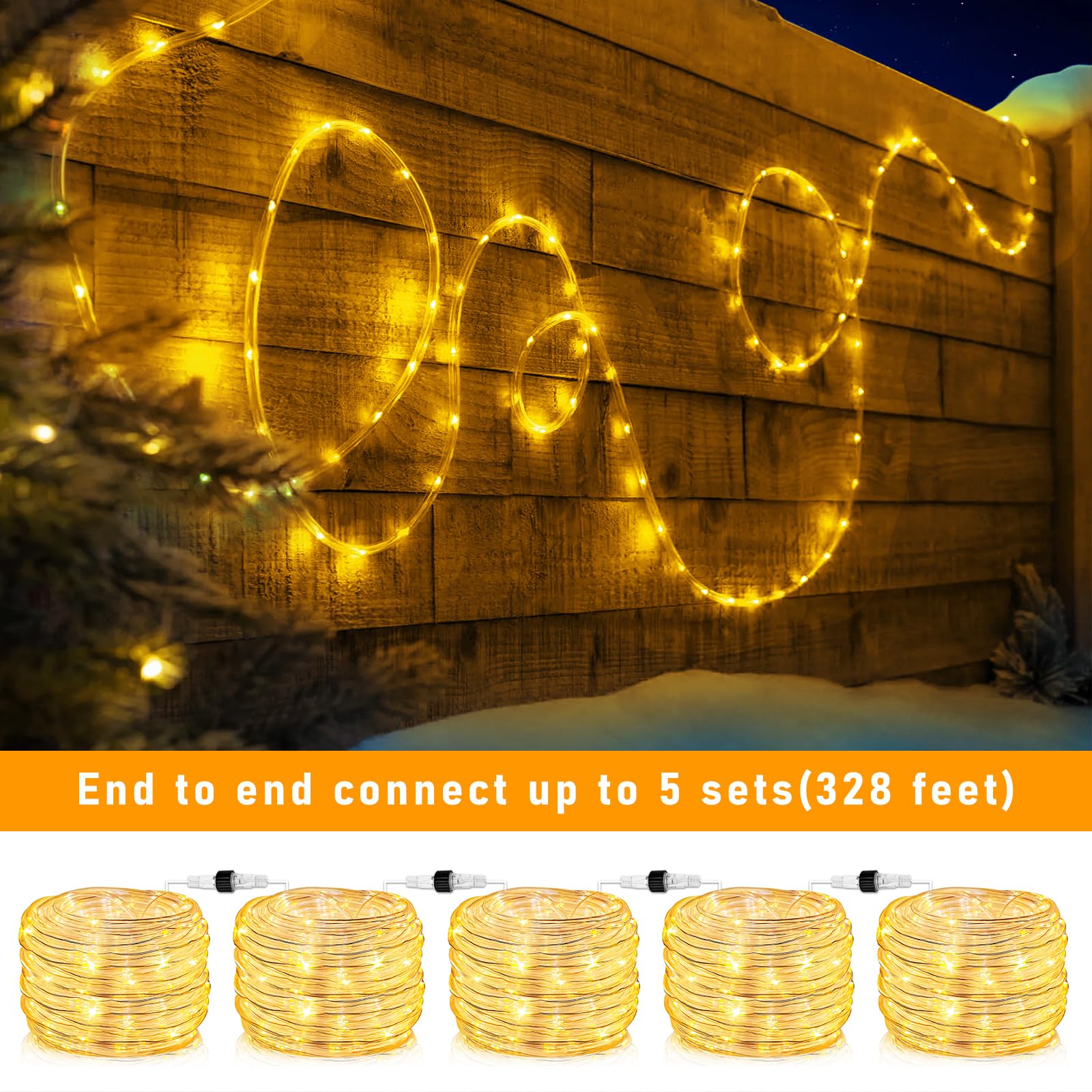 Luci natalizie per esterni, 200 LED, impermeabili, 8 modalità, per interni, camera da letto, giardino, cortile, patio, piscina, decorazioni per alberi, bianco caldo