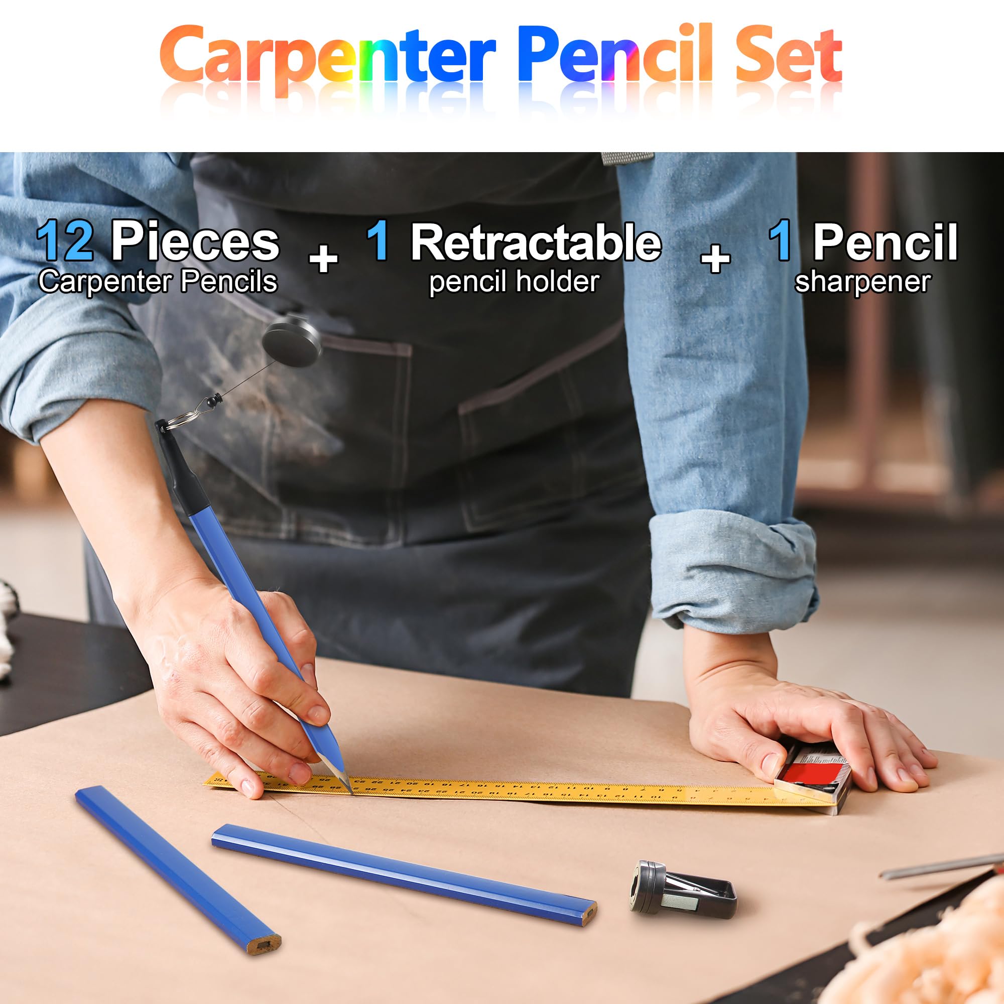 Hiboom 14Pcs Carpenter Pencil, 7" Flat Octagonal Hard Black Marking Pencil — Amazon image 6