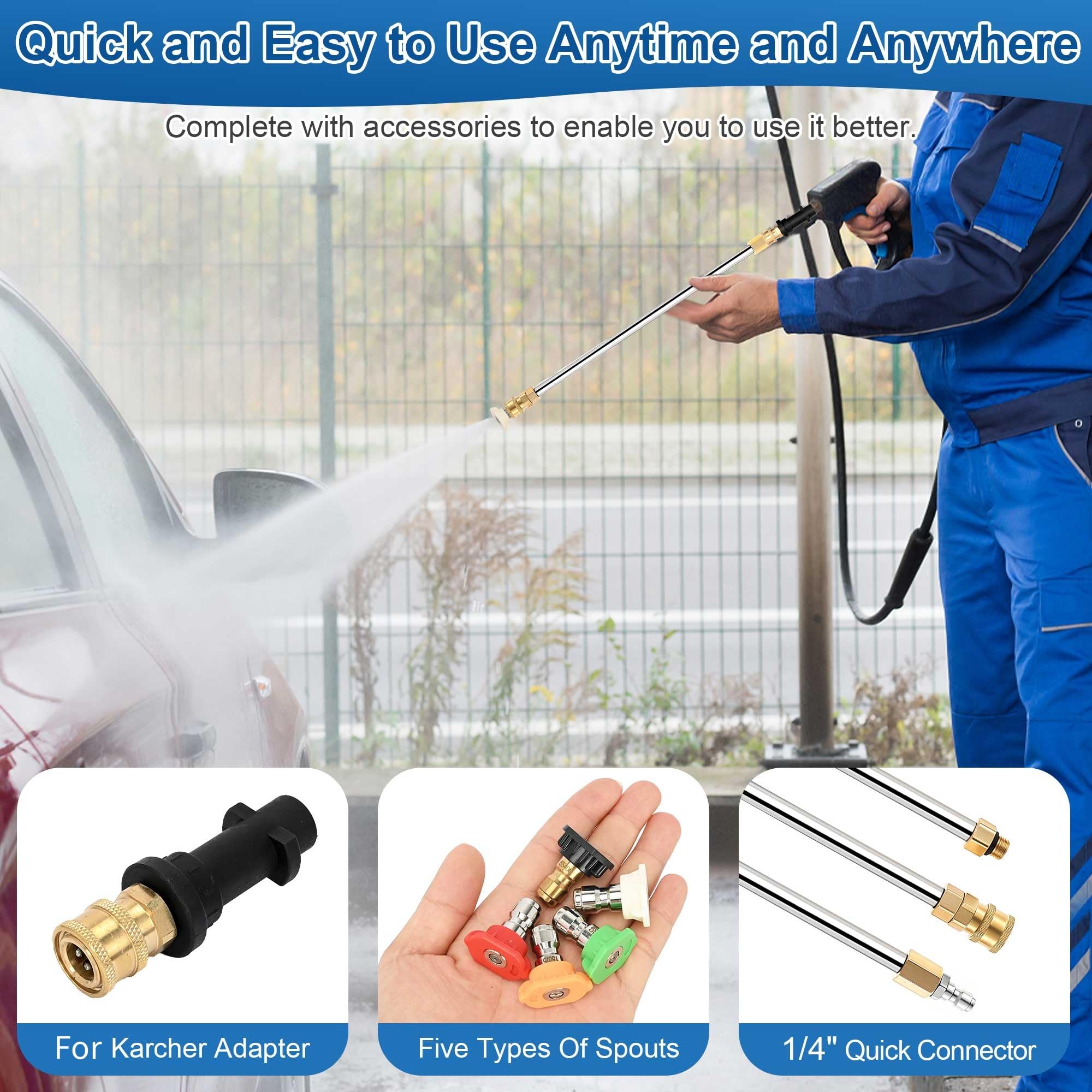 aleawol Set di prolunga per lancia idropulitrice ad alta pressione con adattatore compatibile per Karcher K2-K7, lancia per pulizia tetto con asta curva da 60°/90°, connessione rapida da 1/4", 4000PSI