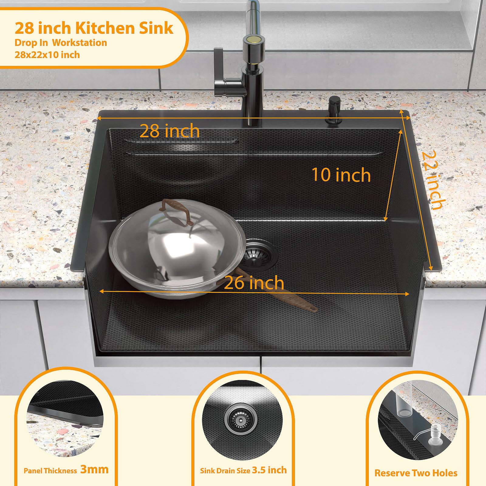 28 Drop In Kitchen Sink - Beslend 28x22 Inch Stainless Steel Kitchen - View #2