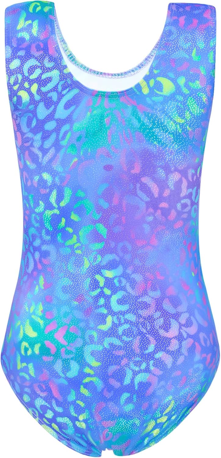 Gymnastics Leotards for Girls - 2 Piece Shiny Sleeveless Outfit with Gym Shorts for Little Kids (4-12 Years) - Image 2